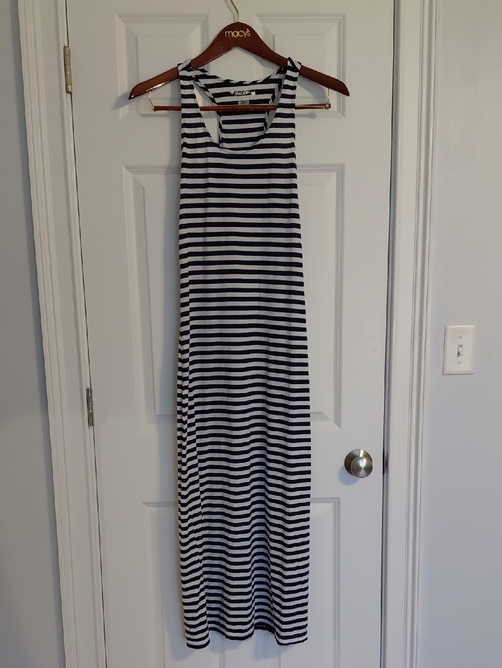 Navy and White Striped Sleeveless Maxi Dress, Size M, Just Love